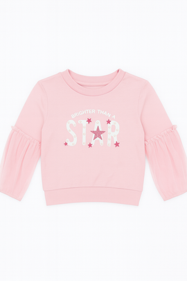 Mesh Slv With Placement Print Terry Top Pale Pink - 0