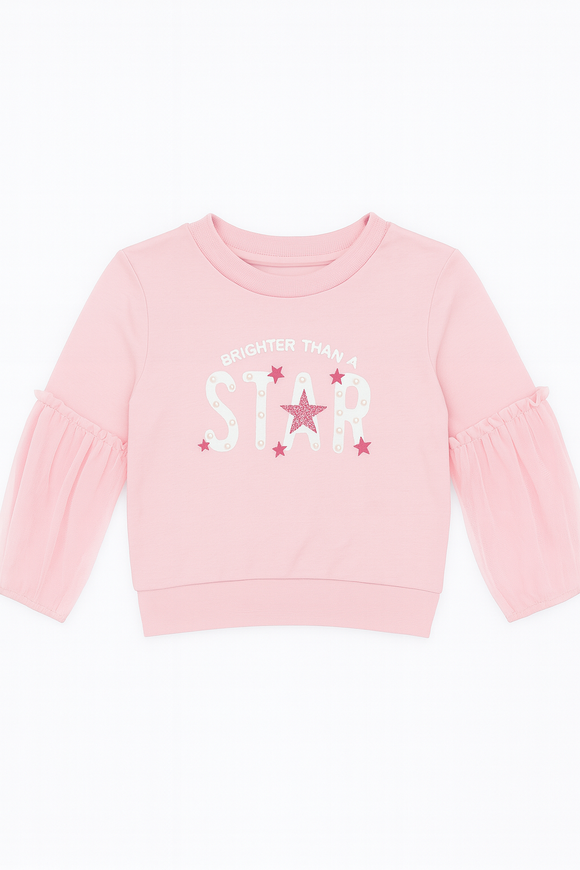 Mesh Slv With Placement Print Terry Top Pale Pink