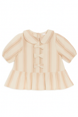 Beige Stripe Puff Sleeve Blouse Beige - 0