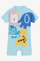 Blue Fish Print Rash Guard And Swim Shorts-2