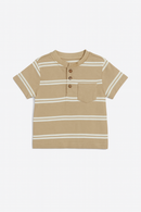 Beige And White Striped Yd Henley Tshirt-2