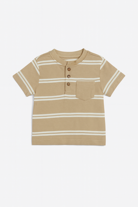 Beige And White Striped Yd Henley Tshirt - 0