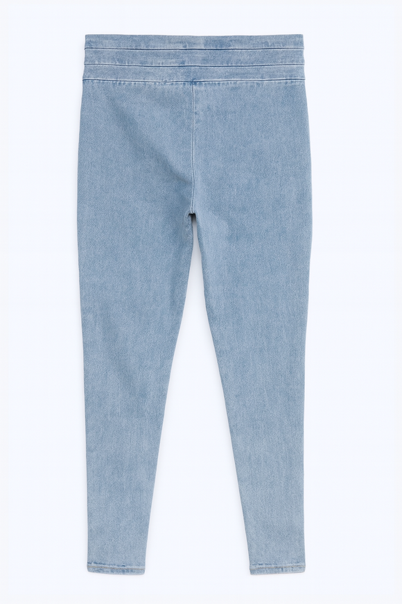 Blue High Waist Button Jeggings