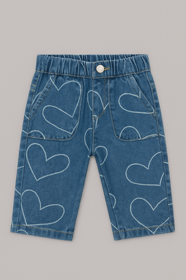 Blue Heart All Over Print Denim Jeans - 0