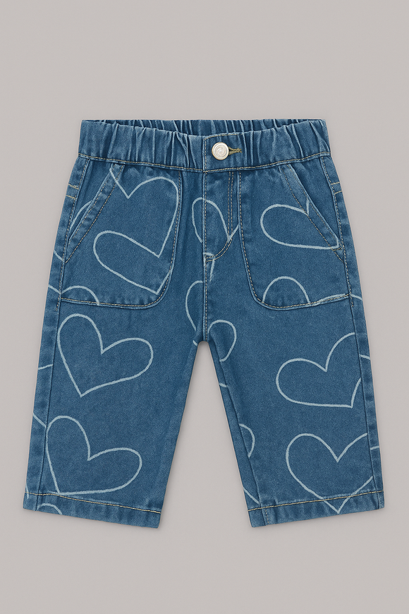 Blue Heart All Over Print Denim Jeans