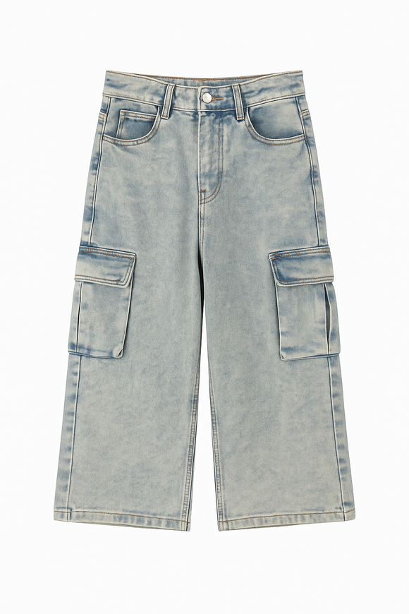 Lt Wash Colored Cargo Pants Light Wash