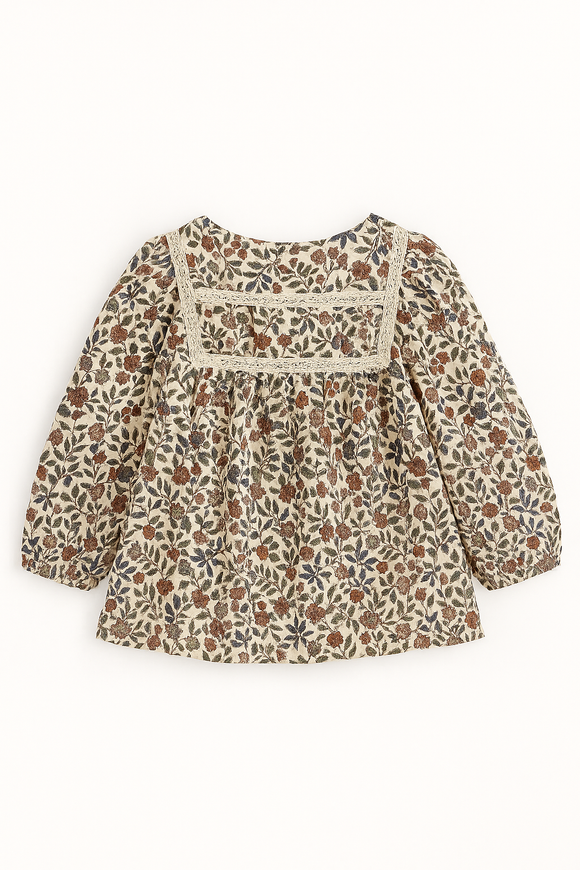 Floral Blouse With Lace At Neck Assorted