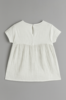 Embroidered Short Slv Knit Woven Top-3