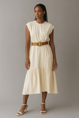 WRAP BELTED DRESS BEIGE