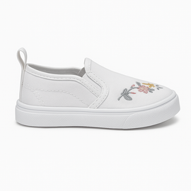 White Floral Slip On Pump