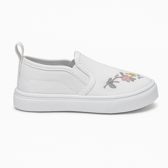 White Floral Slip On Pump