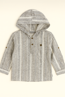 Boys Junior Grey Striped With Hooded Shirt-2