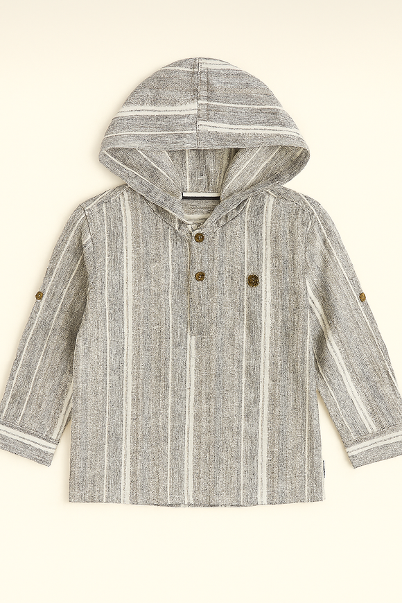 Boys Junior Grey Striped With Hooded Shirt