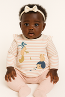 White Blue Stripes Applique Long Sleeves T-1