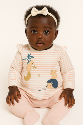 White Blue Stripes Applique Long Sleeves T