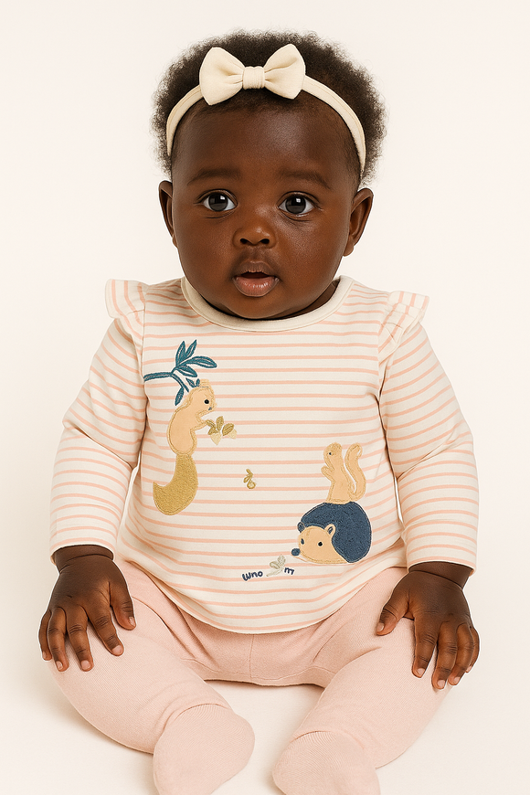 White Blue Stripes Applique Long Sleeves T