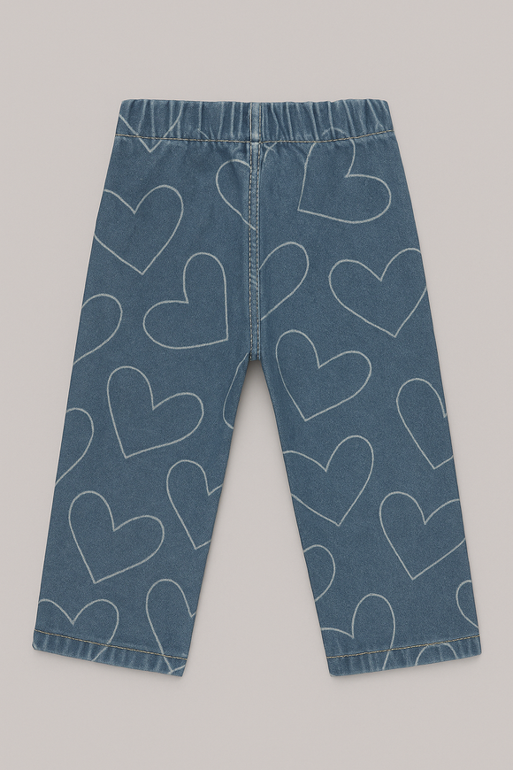 Blue Heart All Over Print Denim Jeans