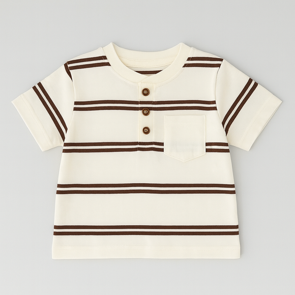 White And Brown Striped Yd Henley Tshirt