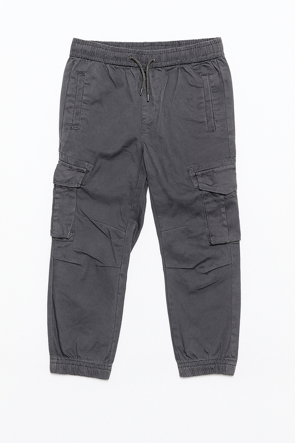 Charcaol Grey Peached Fabric Cargo Pocket Jogger Charcoal