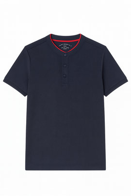 Mandrain Collar Polo Shirt Navy - 0