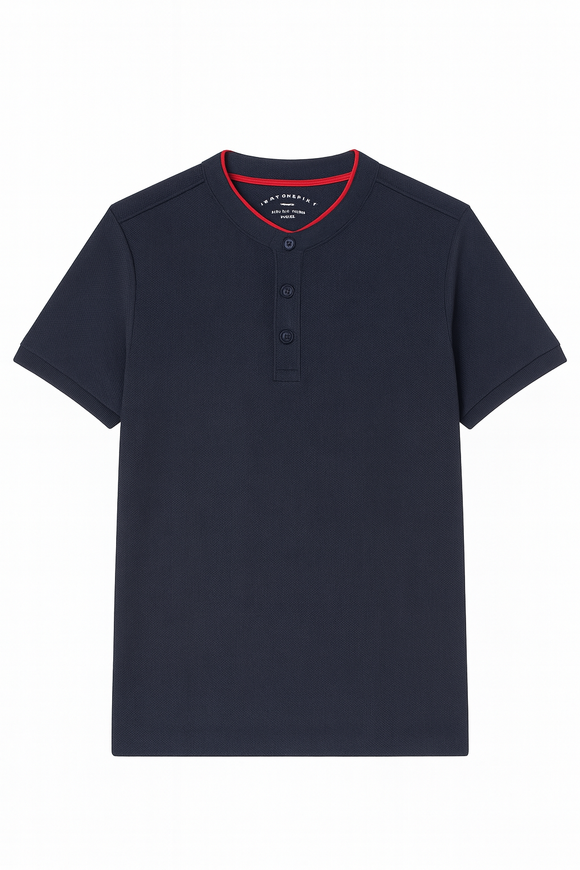 Mandrain Collar Polo Shirt Navy