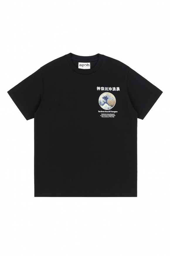 Black Hokusai Printed T Shirt Black