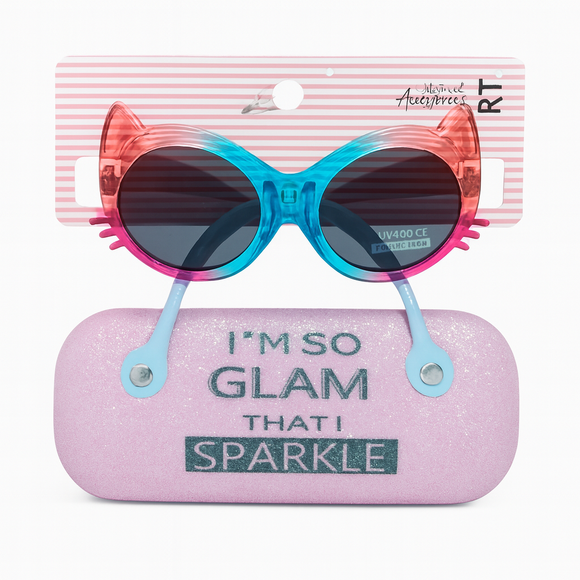 Cat Eye  Shaped Sunglasses With Character Embellished Case