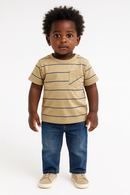 Beige Stripe Short Sleeve T Shirt-1