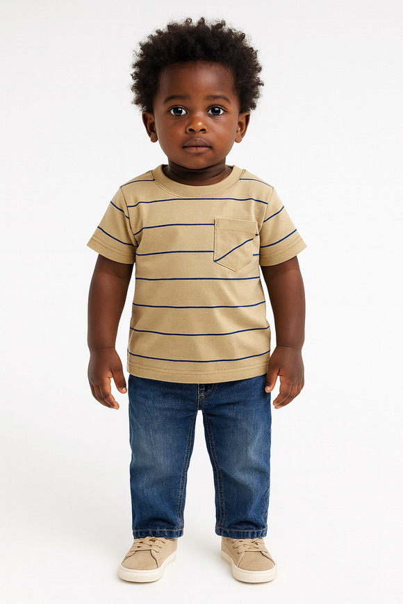 Beige Stripe Short Sleeve T Shirt