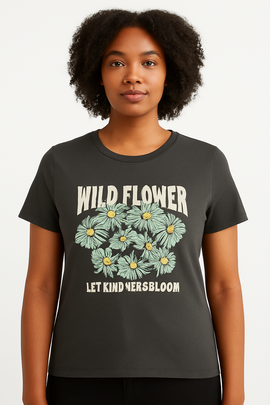 Charcoal Floral Printed T Shirt Charcoal