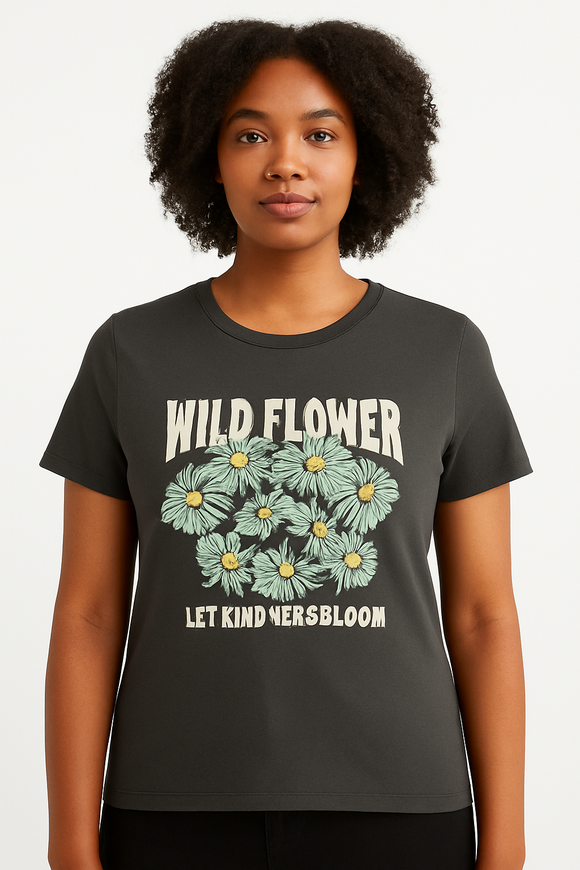 Charcoal Floral Printed T Shirt Charcoal
