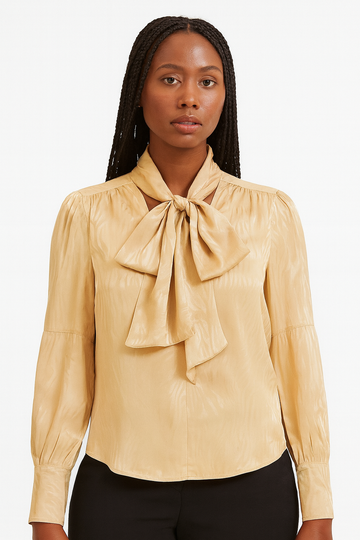 Beige Bow Detail Satin Blouse