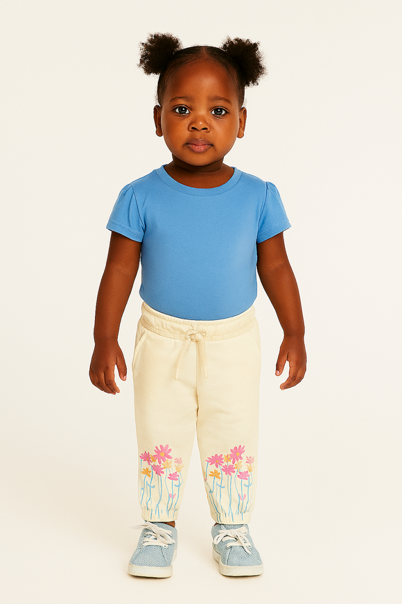 Cream Flower Placement Print Track Pants Cream