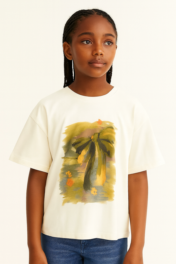 Cream Bow Print Oversize T Shirts White