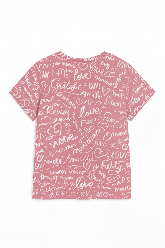 Pink Silver Print S S T Shirts Assorted