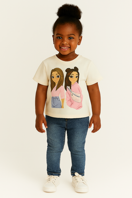 White Girls Placement Print With Sequins Boxy