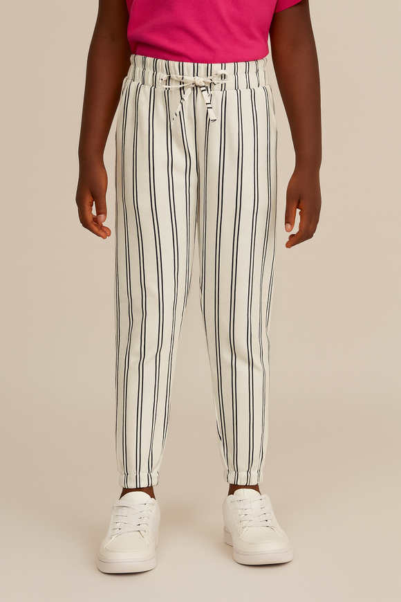 White Navy Stripes Knitted Pants Assorted