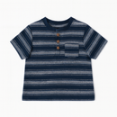 Black And Grey Striped Henley Pique Tshirt-2