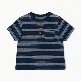 Black And Grey Striped Henley Pique Tshirt - 0