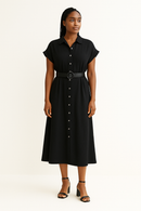 Black Belted Shirt Dress-1
