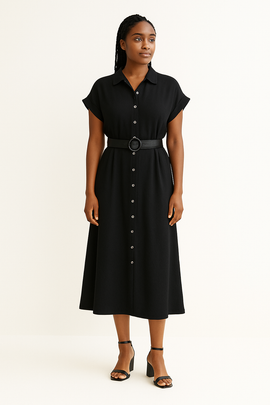 Black Belted Shirt Dress
