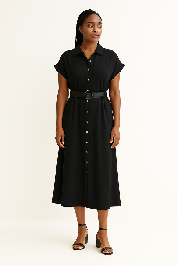 Black Belted Shirt Dress