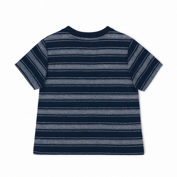 Black And Grey Striped Henley Pique Tshirt