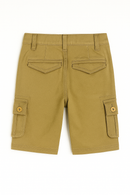 Yellow Cotton Spandex Twill Shorts W Cargo-4