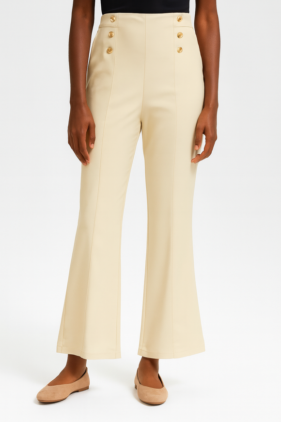 Beige Button Trouser