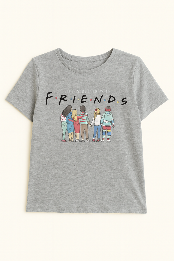 Black Friends Embroidered T Shirt Black