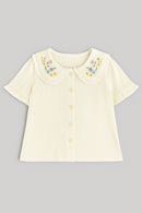 Ivory Woven Blouse With Embroidered Collar Ivory-2