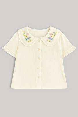 Ivory Woven Blouse With Embroidered Collar Ivory - 0