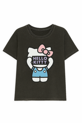 Acid Wash Hello Kitty Printed T Shirt - 0