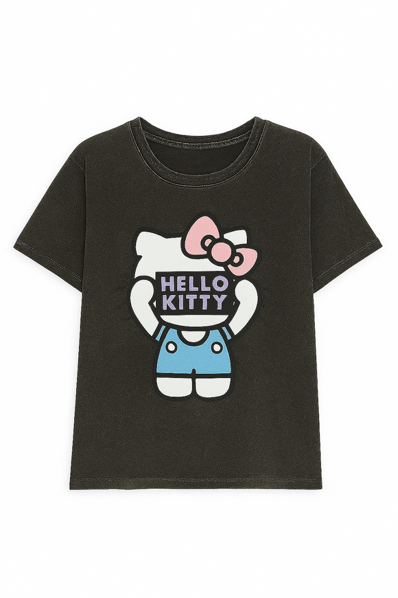 Acid Wash Hello Kitty Printed T Shirt